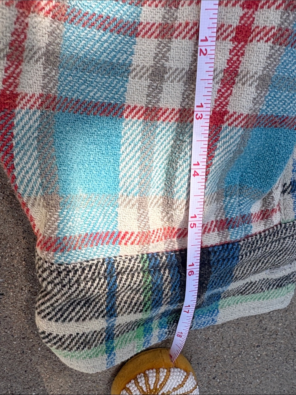 Free People Blue Denim Jacket with Tan Collar and Multicolor Plaid Hem - Picture 9 of 9